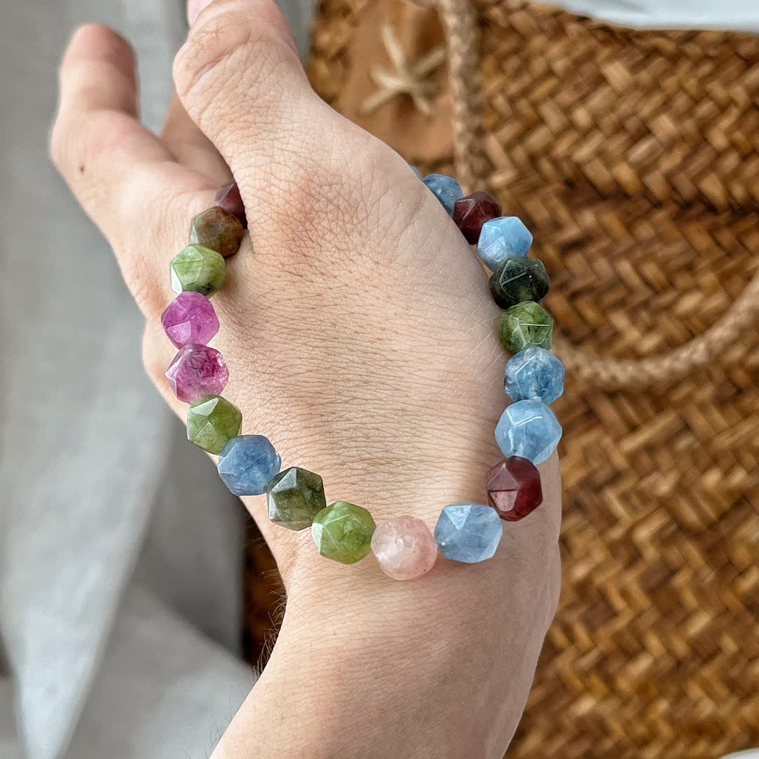 Bracelet en perles de tourmaline colorées à facettes Olivenorma