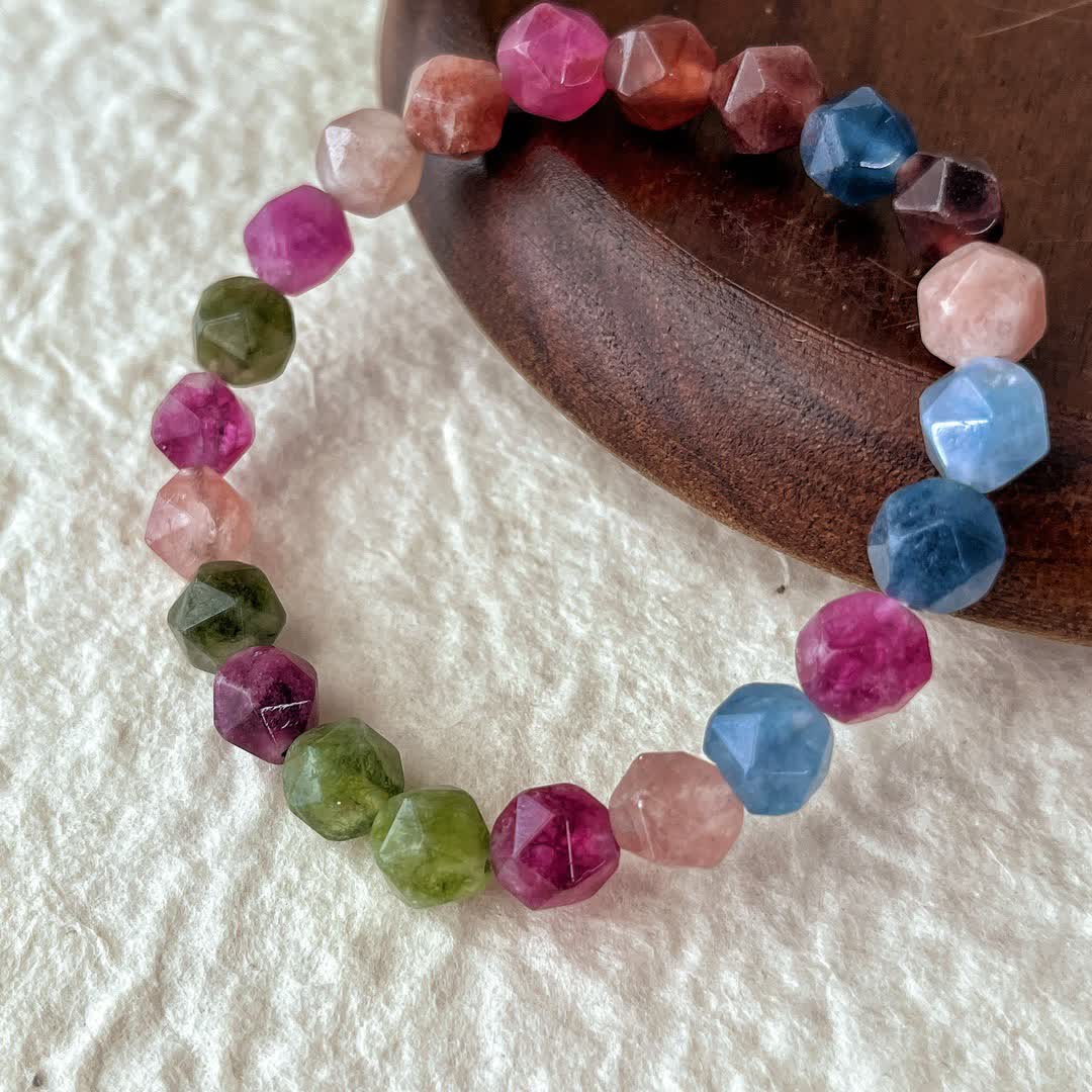 Bracelet en perles de tourmaline colorées à facettes Olivenorma