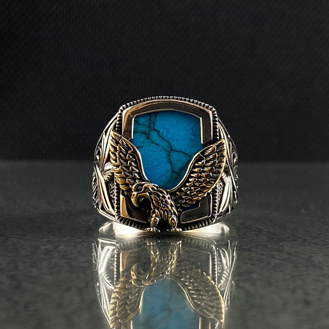 Bagues vintage en turquoise naturelle en forme d'aigle Olivenorma