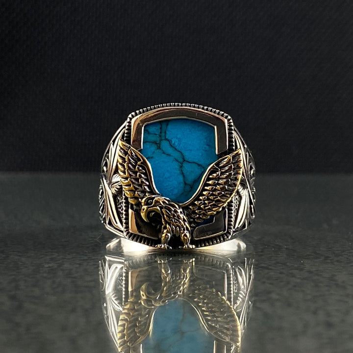 Bagues vintage en turquoise naturelle en forme d'aigle Olivenorma