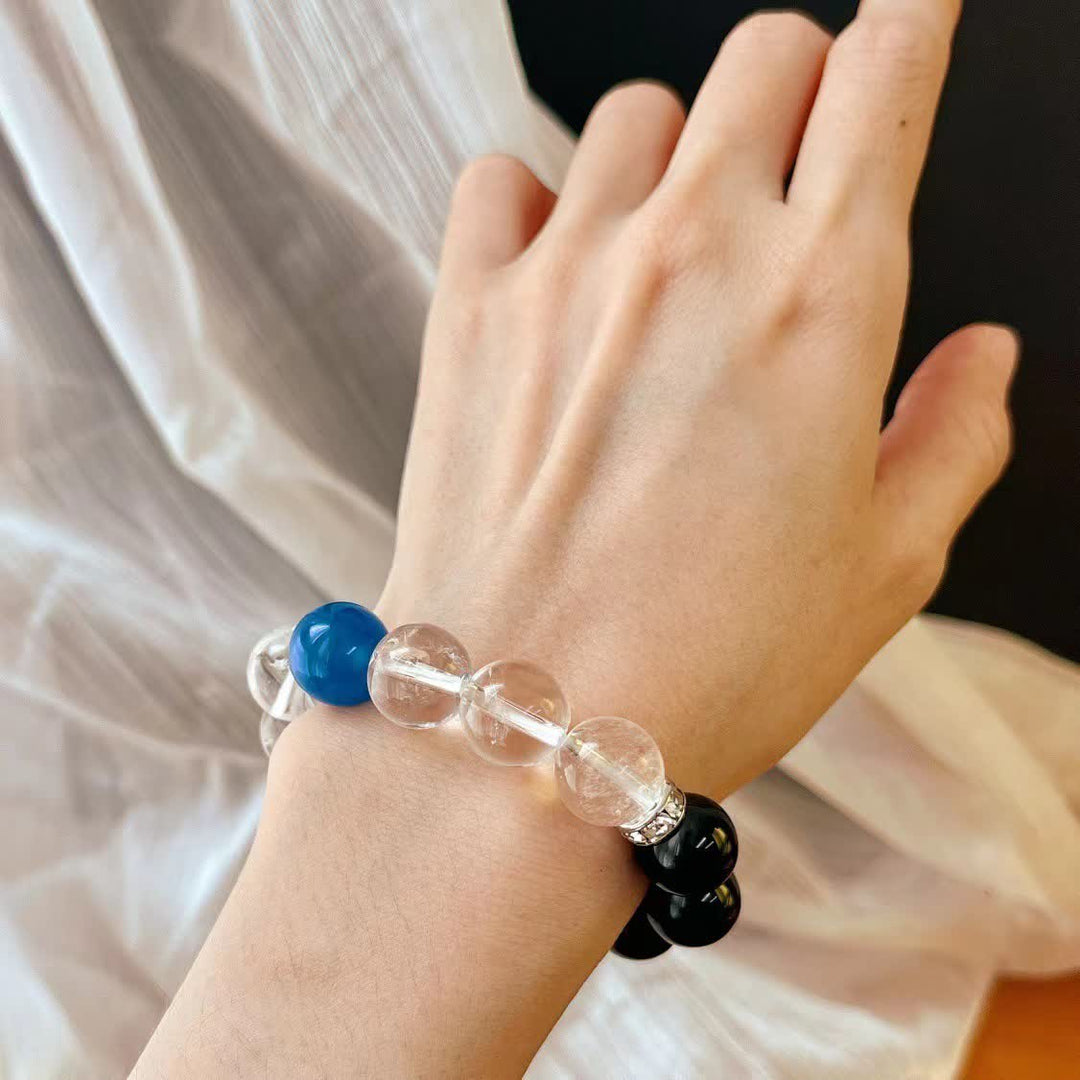Bracelet Olivenorma en perles de cristal de saphir et d'obsidienne transparente de 12 cm