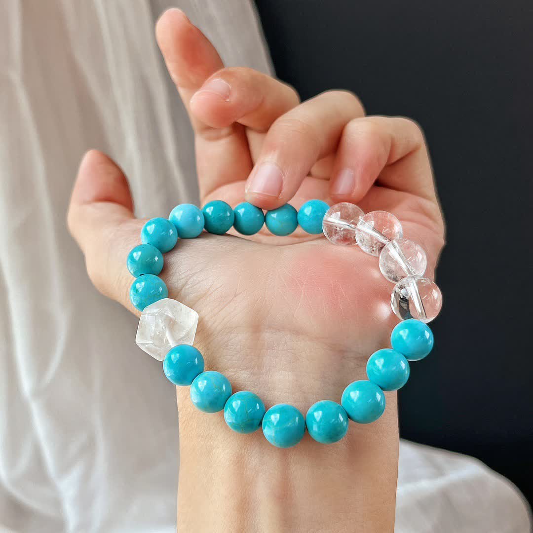 Bracelet Olivenorma en perles de cristal turquoise transparent de 12 cm