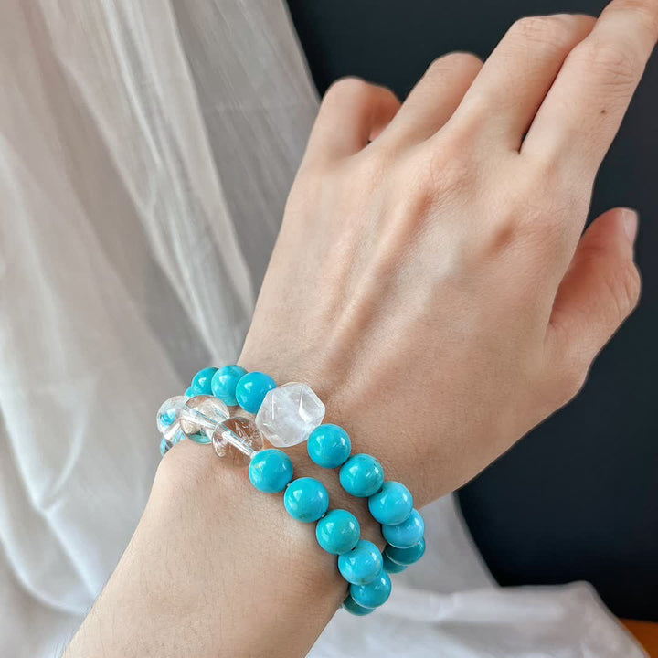 Bracelet Olivenorma en perles de cristal turquoise transparent de 12 cm