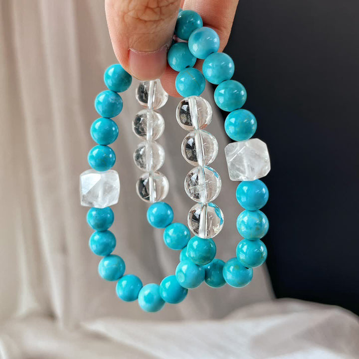 Bracelet Olivenorma en perles de cristal turquoise transparent de 12 cm