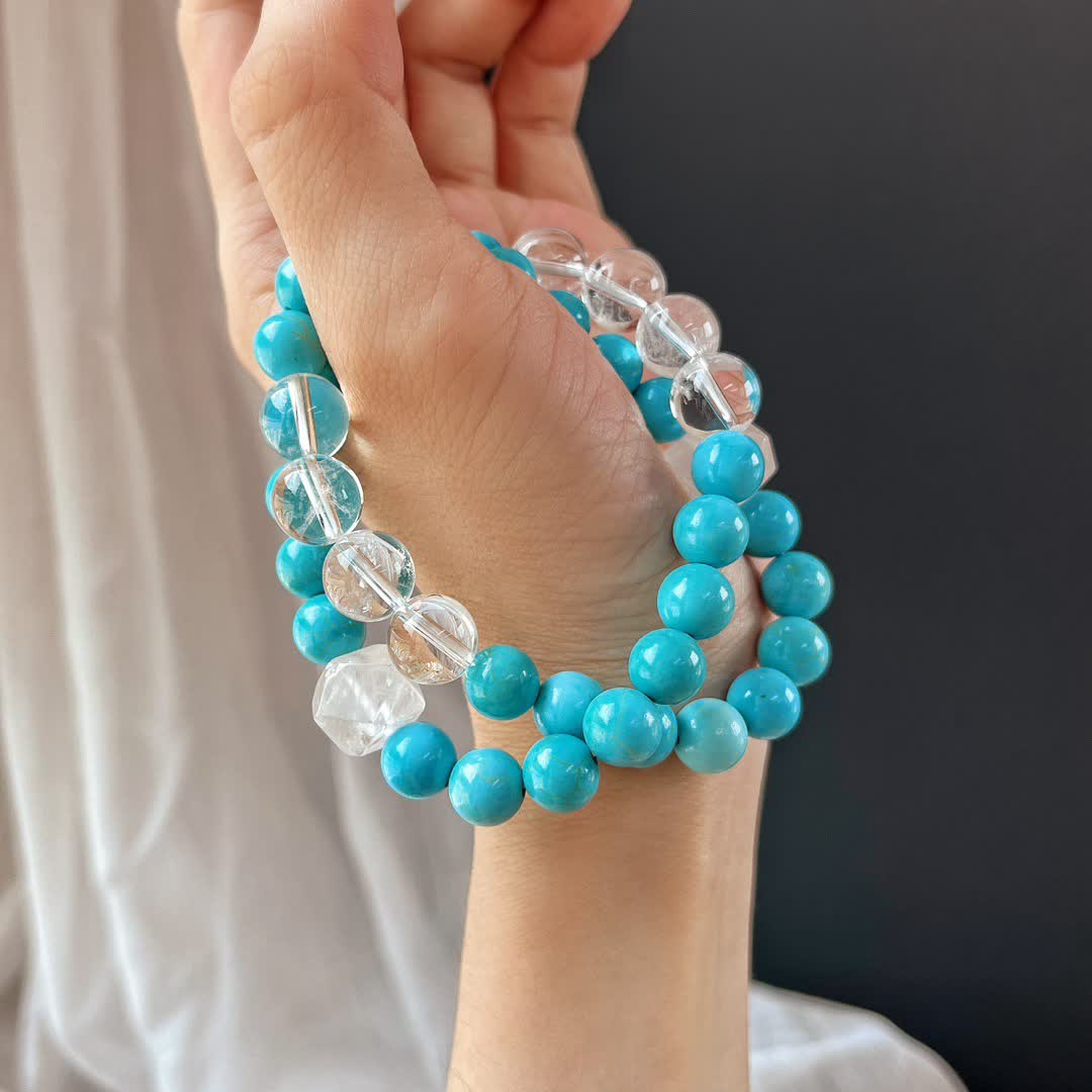 Bracelet Olivenorma en perles de cristal turquoise transparent de 12 cm
