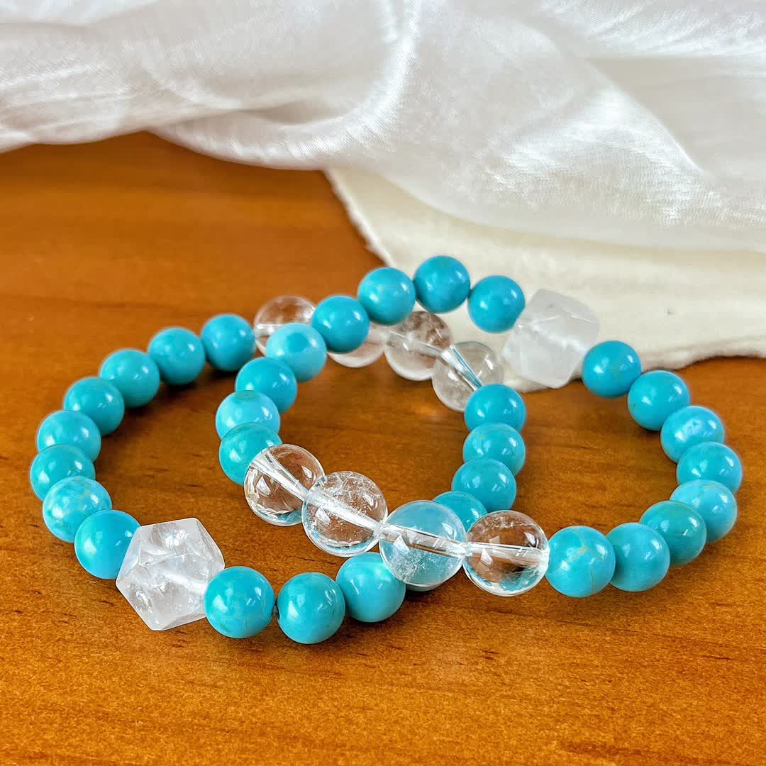 Bracelet Olivenorma en perles de cristal turquoise transparent de 12 cm