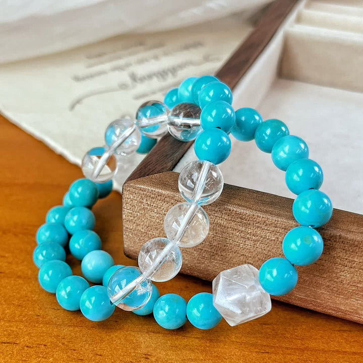 Bracelet Olivenorma en perles de cristal turquoise transparent de 12 cm