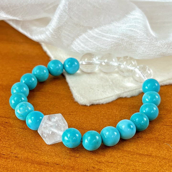 Bracelet Olivenorma en perles de cristal turquoise transparent de 12 cm