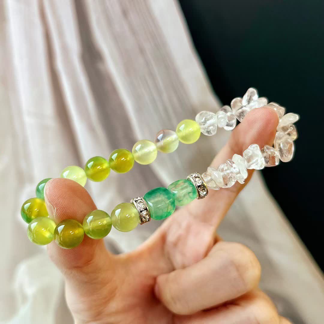 Bracelet Olivenorma en perles de péridot en cristal transparent naturel de 12 cm
