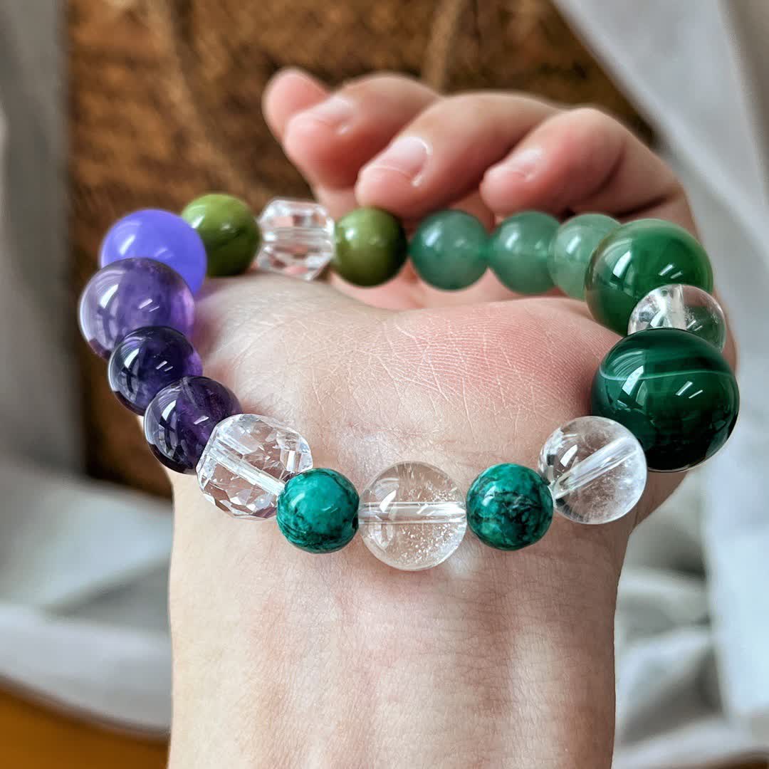 Bracelet en perles d'aventurine verte et améthyste naturelle Olivenorma