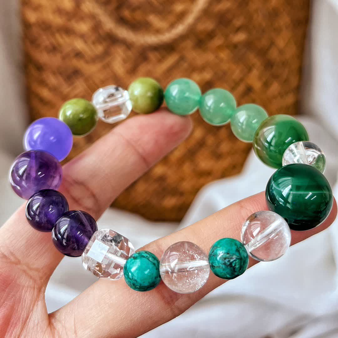 Bracelet en perles d'aventurine verte et améthyste naturelle Olivenorma