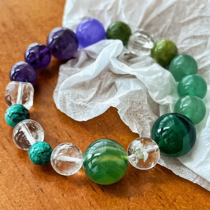 Bracelet en perles d'aventurine verte et améthyste naturelle Olivenorma