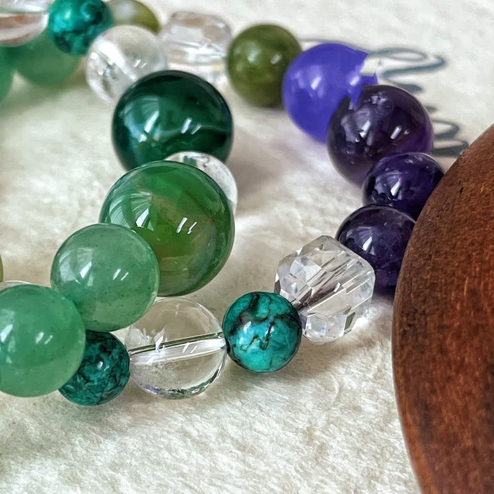 Bracelet en perles d'aventurine verte et améthyste naturelle Olivenorma