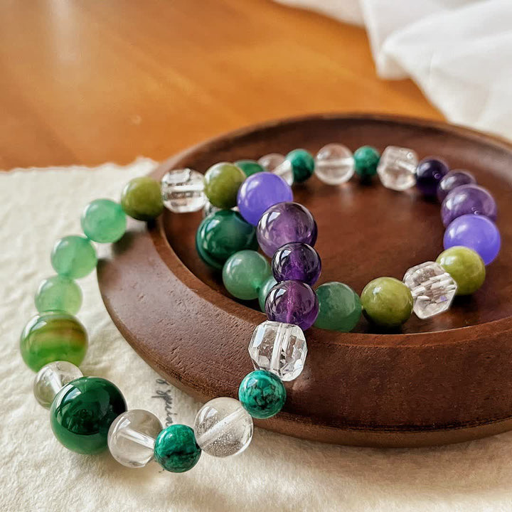 Bracelet en perles d'aventurine verte et améthyste naturelle Olivenorma