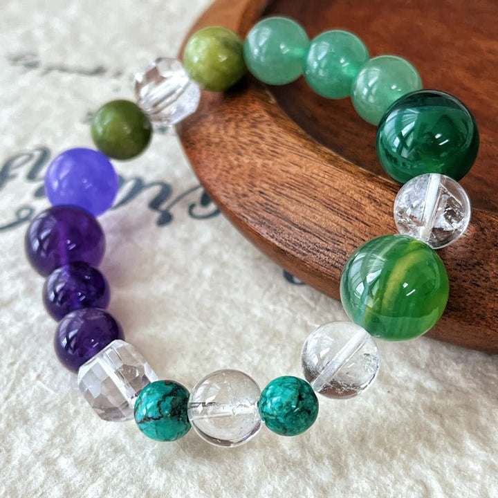 Bracelet en perles d'aventurine verte et améthyste naturelle Olivenorma