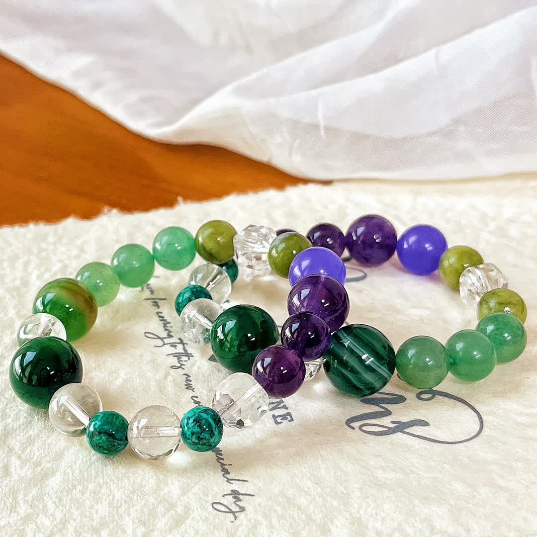 Bracelet en perles d'aventurine verte et améthyste naturelle Olivenorma