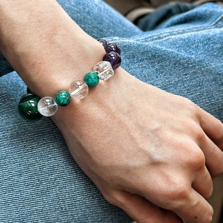 Bracelet en perles d'aventurine verte et améthyste naturelle Olivenorma