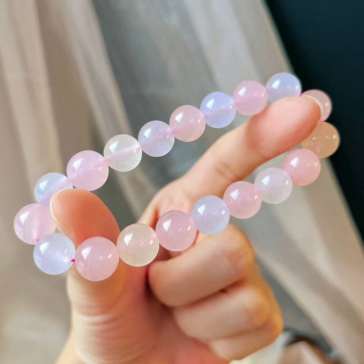 Bracelet en perles de calcédoine bleue et de quartz rose naturel Olivenorma