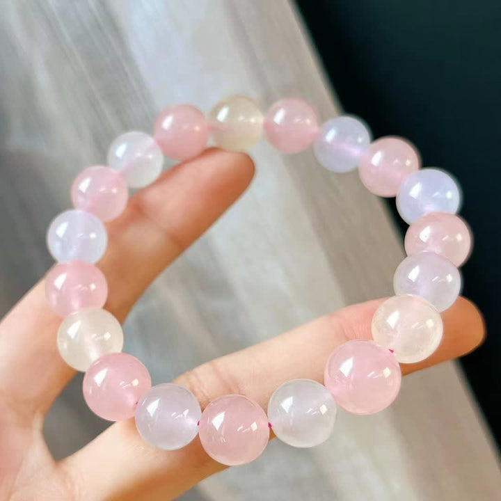 Bracelet en perles de calcédoine bleue et de quartz rose naturel Olivenorma