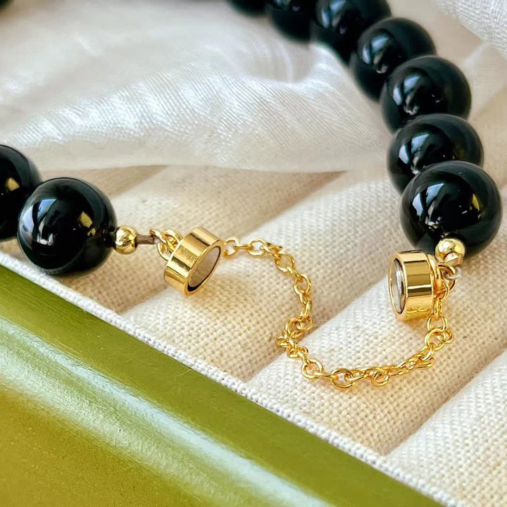Bracelet magnétique en perles d'obsidienne naturelle Olivenorma