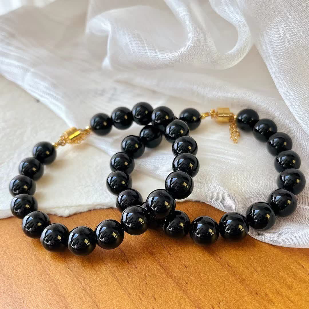 Bracelet magnétique en perles d'obsidienne naturelle Olivenorma