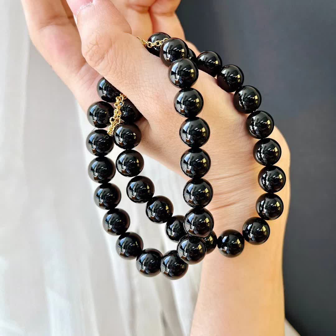 Bracelet magnétique en perles d'obsidienne naturelle Olivenorma