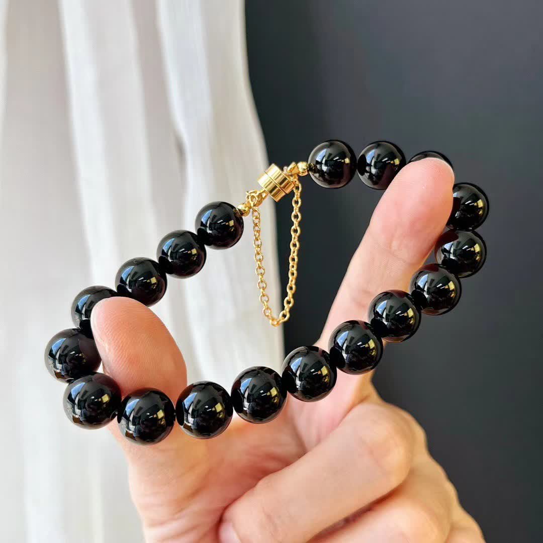 Bracelet magnétique en perles d'obsidienne naturelle Olivenorma