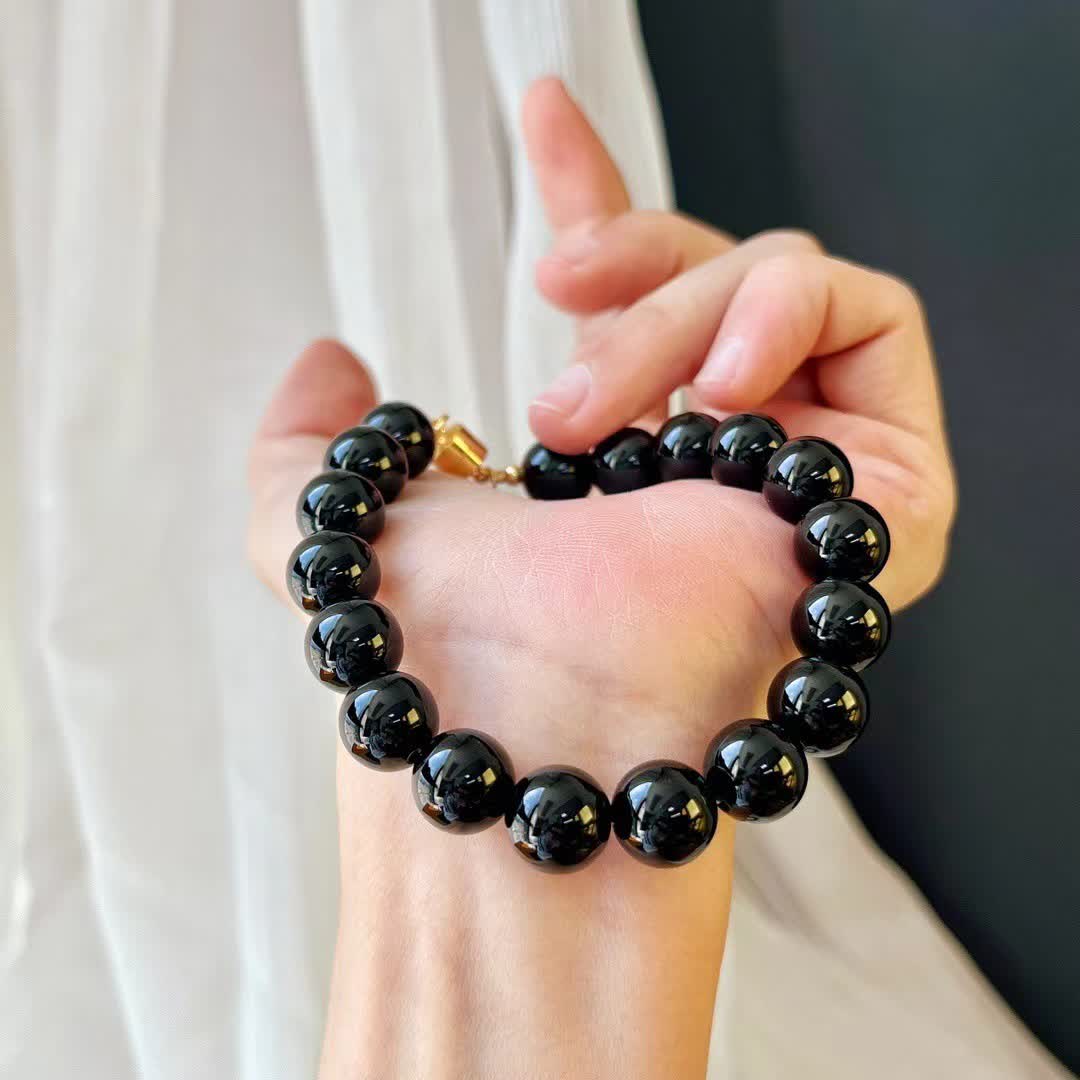 Bracelet magnétique en perles d'obsidienne naturelle Olivenorma