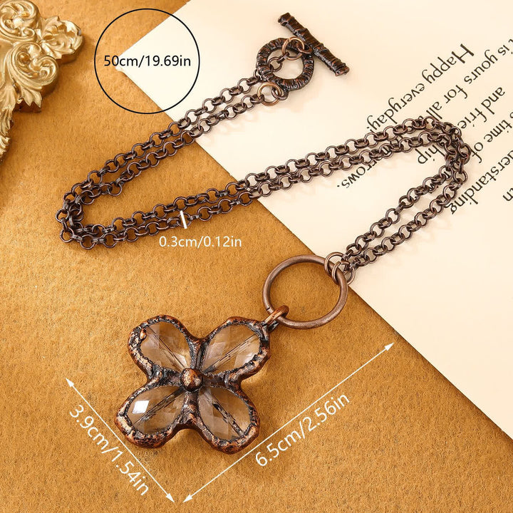 Collier avec pendentif en cristal transparent naturel en forme de trèfle Olivenorma