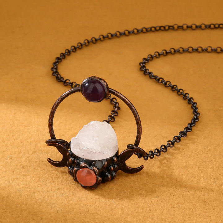 Collier pendentif double lune en métal Olivenorma avec quartz transparent