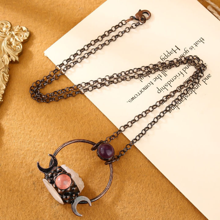 Collier pendentif double lune en métal Olivenorma avec quartz transparent