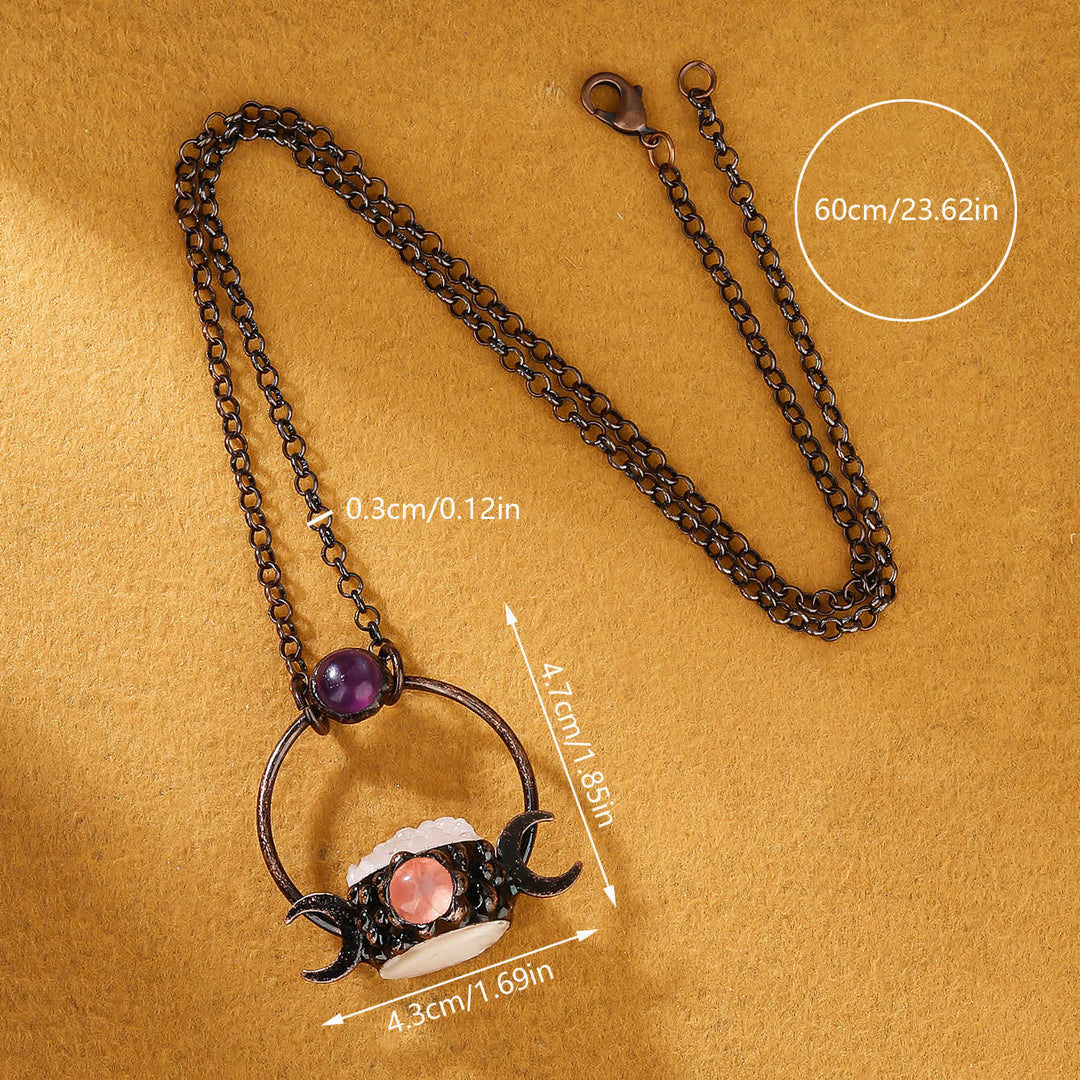 Collier pendentif double lune en métal Olivenorma avec quartz transparent