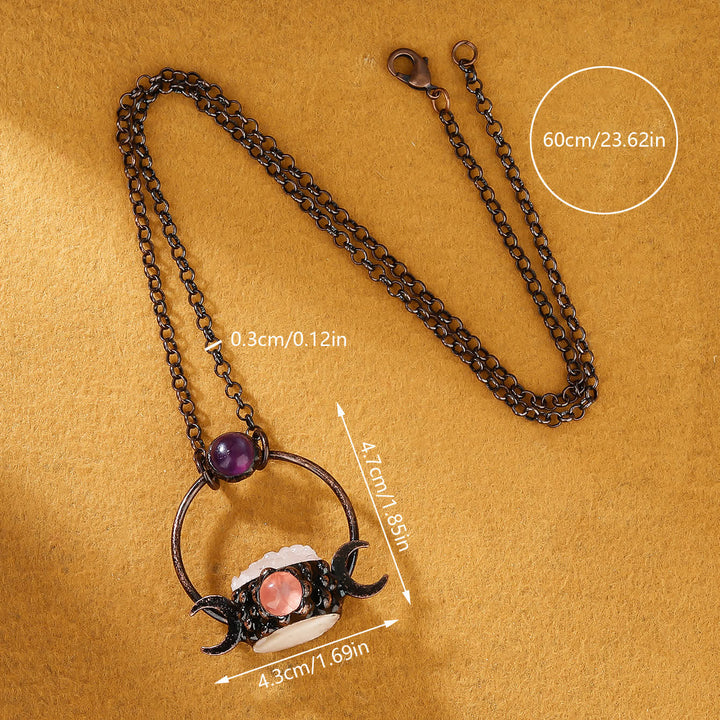 Collier pendentif double lune en métal Olivenorma avec quartz transparent