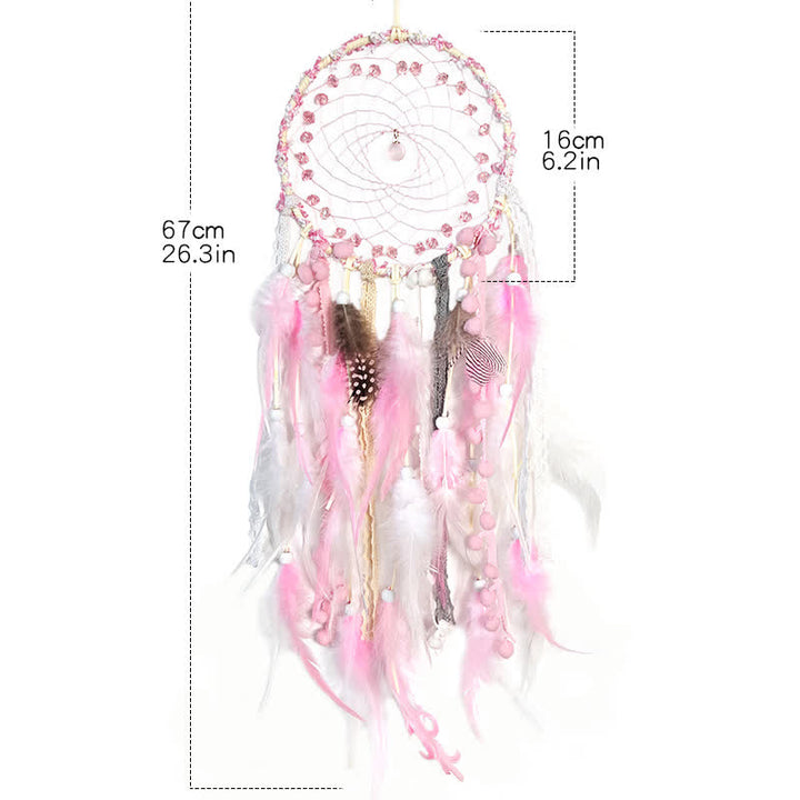 Attrape-rêves en quartz rose avec perles tressées roses Olivenorma