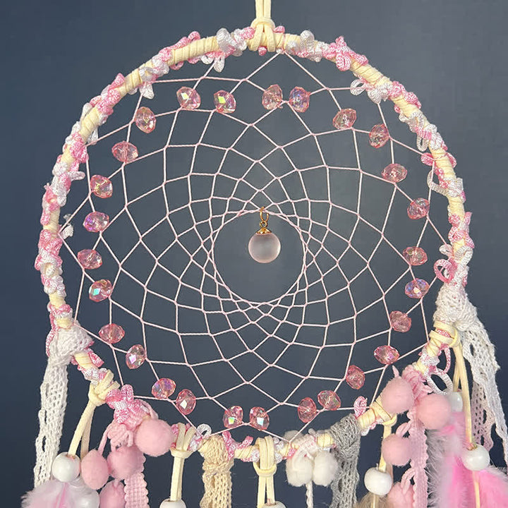 Attrape-rêves en quartz rose avec perles tressées roses Olivenorma