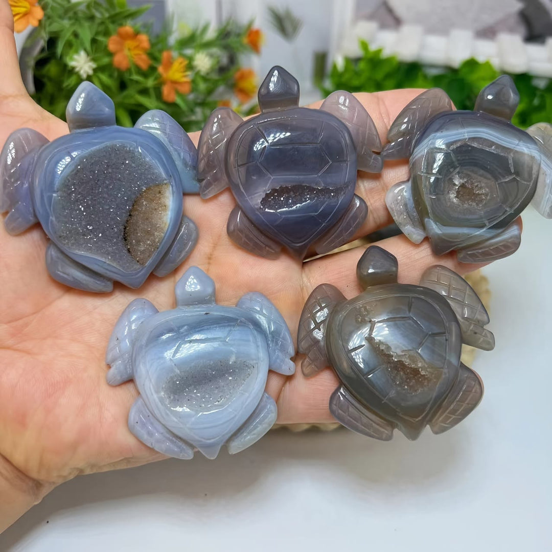 Décoration en pierre précieuse en forme de tortue en agate géode naturelle Olivenorma