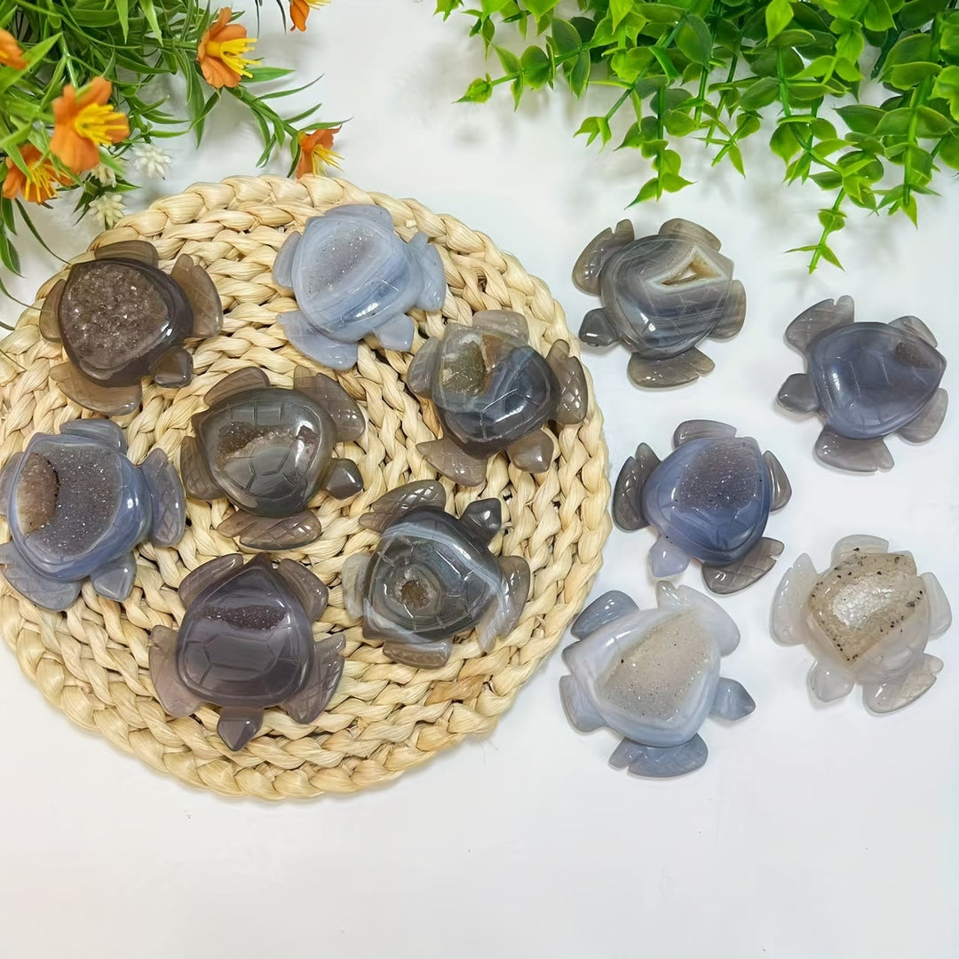 Décoration en pierre précieuse en forme de tortue en agate géode naturelle Olivenorma