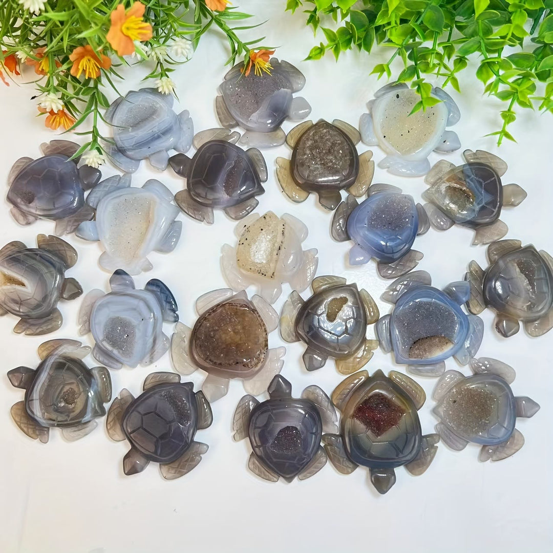 Décoration en pierre précieuse en forme de tortue en agate géode naturelle Olivenorma