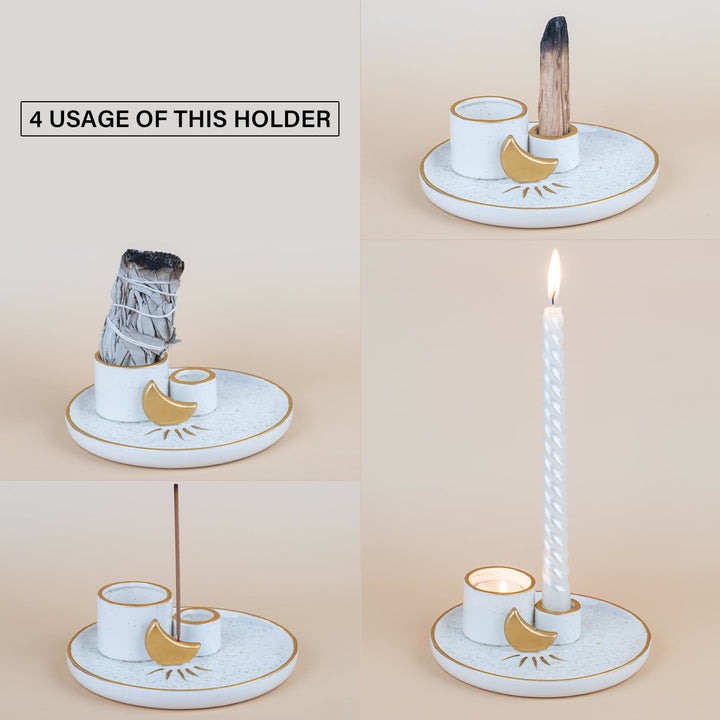 Porte-encens en céramique avec base en bois sacré Olivenorma Moon