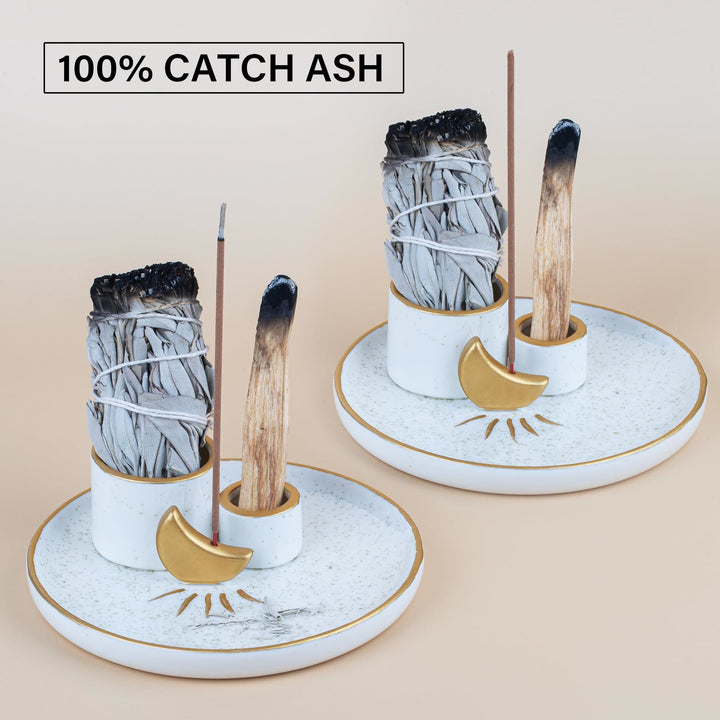 Porte-encens en céramique avec base en bois sacré Olivenorma Moon