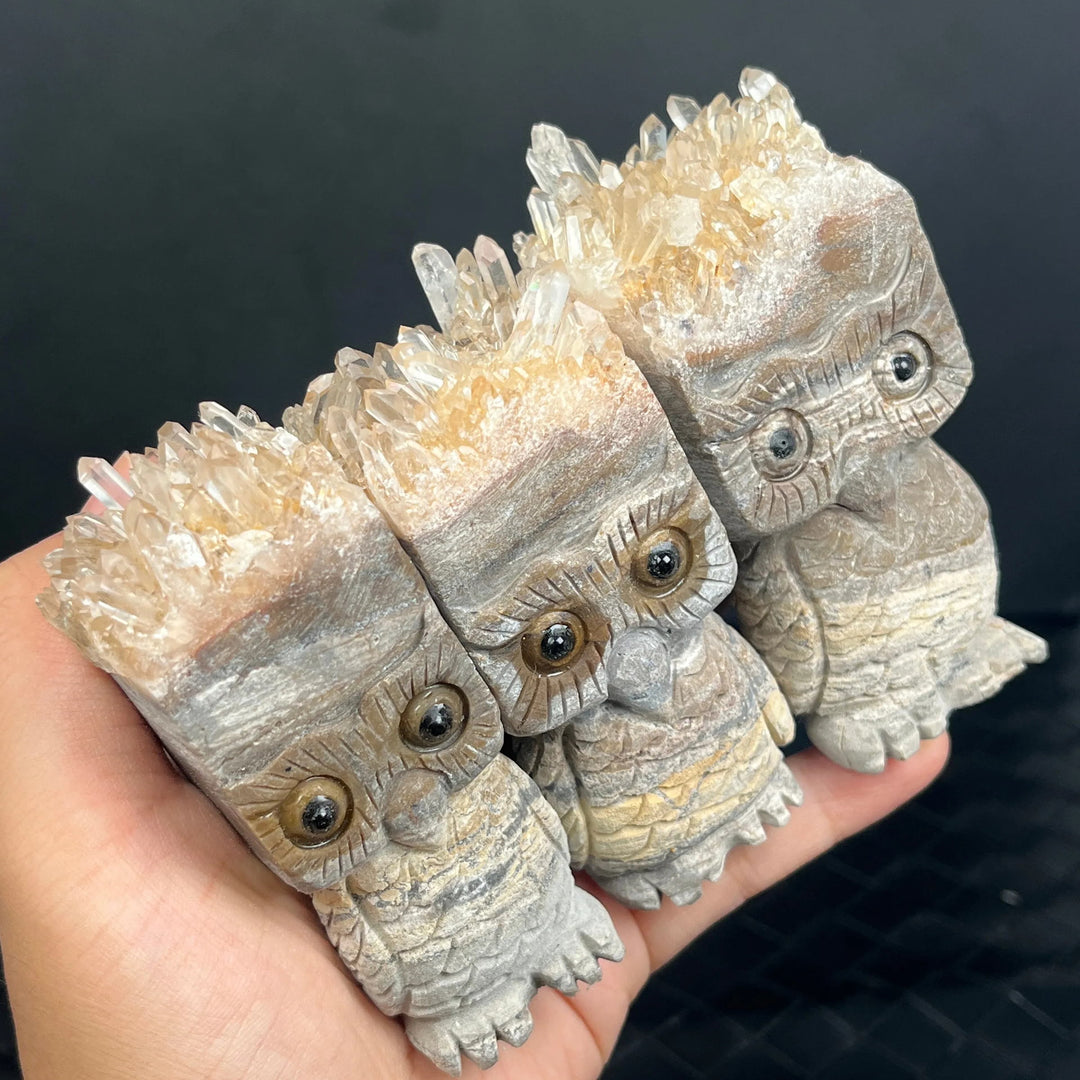 Ornement en cristal transparent en forme de hibou en forme de grappe de cristal Olivenorma