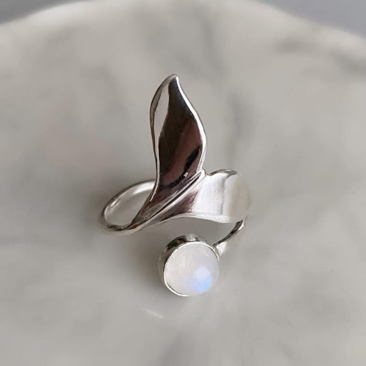 Bague ajustable en forme de queue de sirène avec pierre de lune naturelle Olivenorma