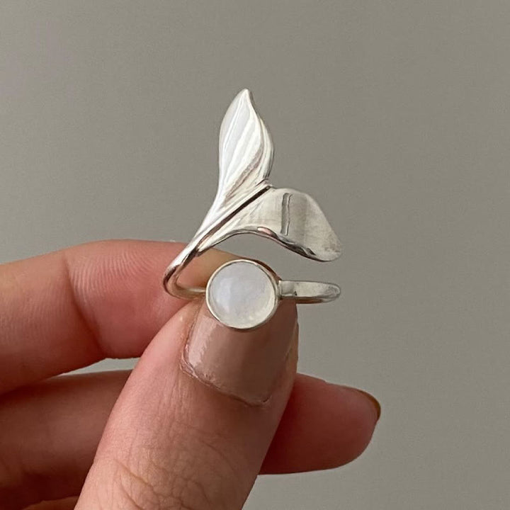 Bague ajustable en forme de queue de sirène avec pierre de lune naturelle Olivenorma