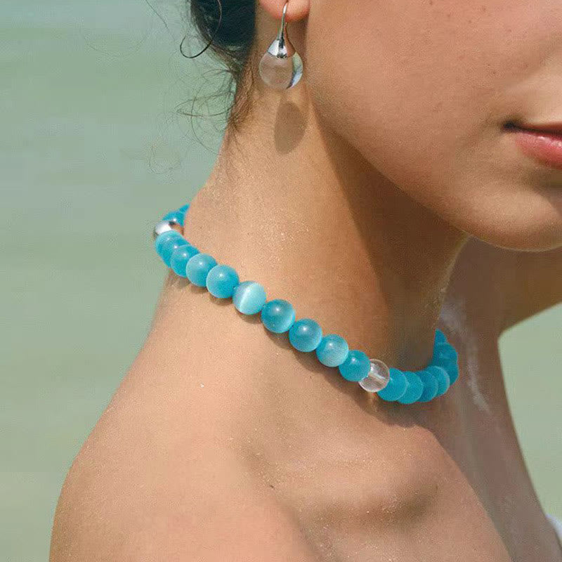 Collier ras du cou en perles avec pierre œil de chat Olivenorma Boho