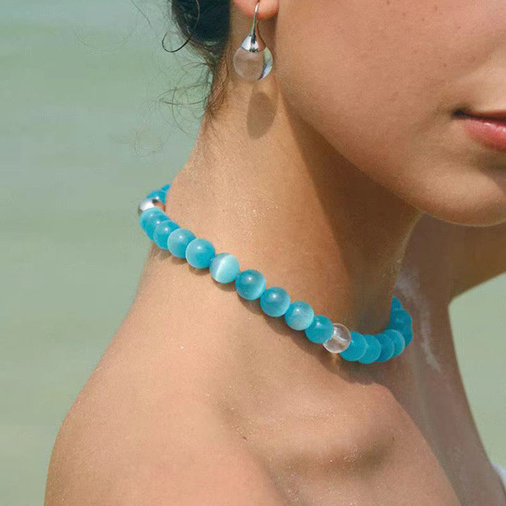 Collier ras du cou en perles avec pierre œil de chat Olivenorma Boho