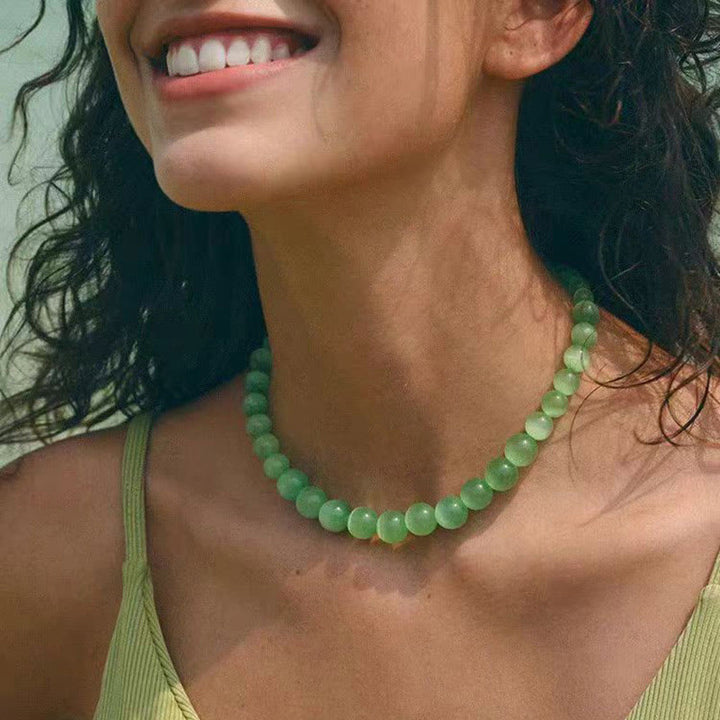 Collier ras du cou en perles avec pierre œil de chat Olivenorma Boho