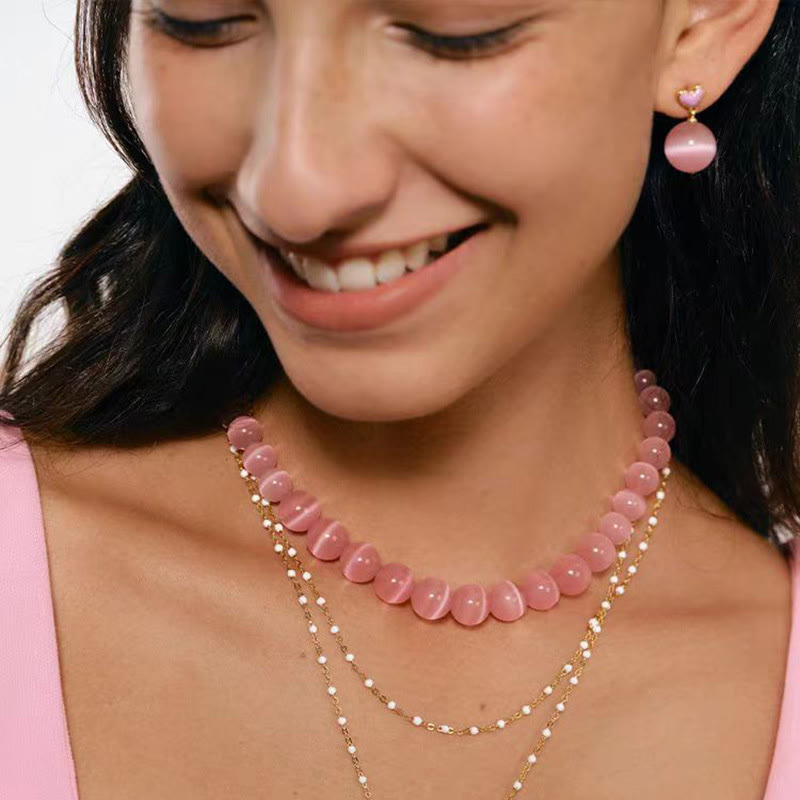 Collier ras du cou en perles avec pierre œil de chat Olivenorma Boho