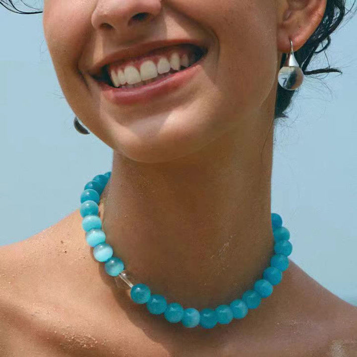 Collier ras du cou en perles avec pierre œil de chat Olivenorma Boho