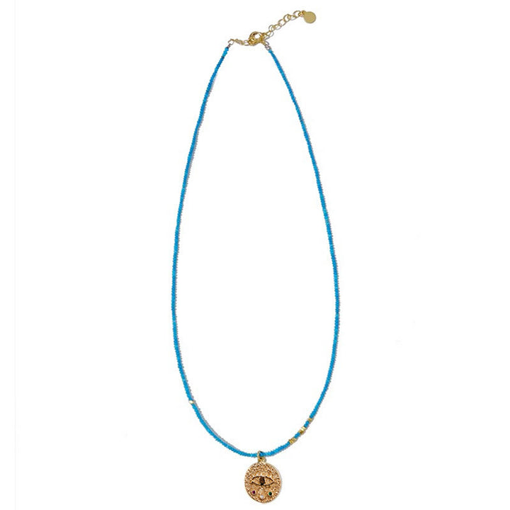 Collier de perles turquoise avec breloque mauvais œil Olivenorma