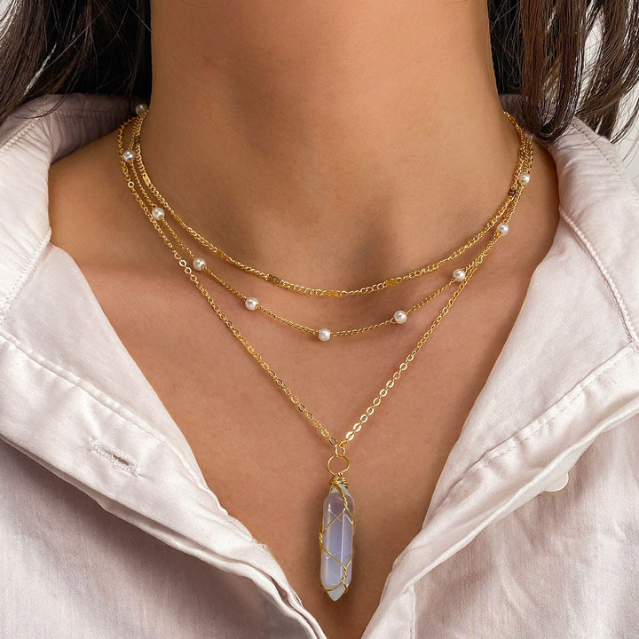 Collier à breloques empilées en pierres précieuses naturelles Olivenorma